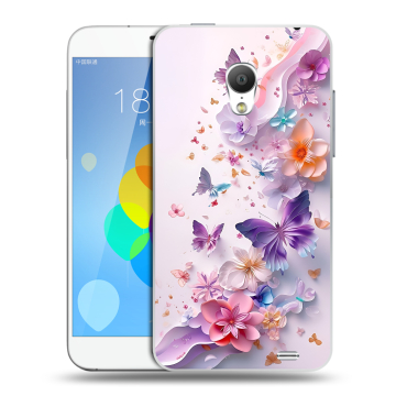 Пластиковый чехол на  Meizu MX3 с принтом цветы бабочки