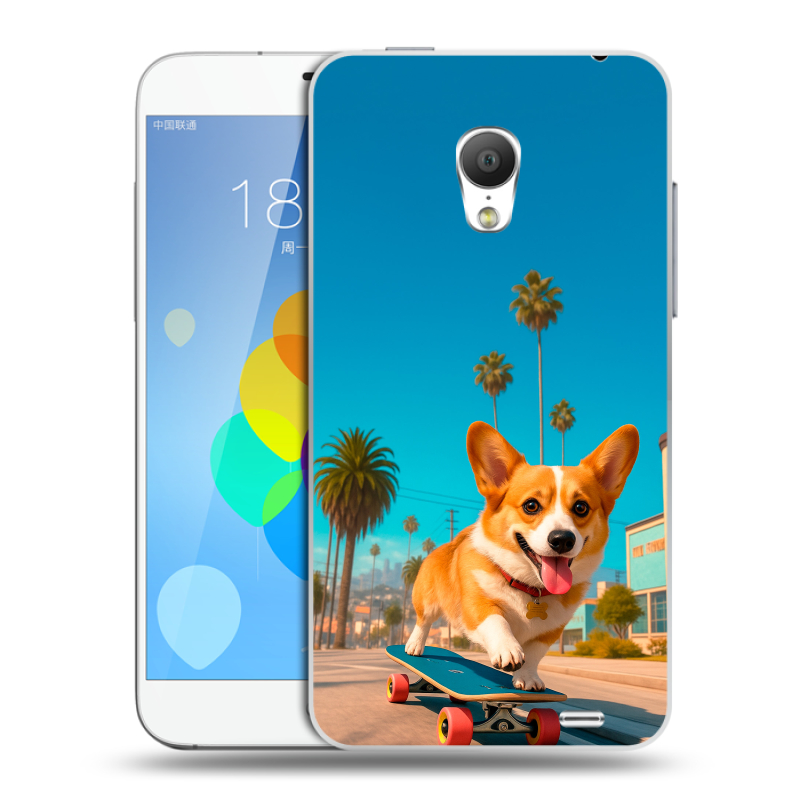 Пластиковый чехол на Meizu MX3 с принтом Корги на скейте Пластиковый чехол на Meizu MX3 с принтом Корги на скейте