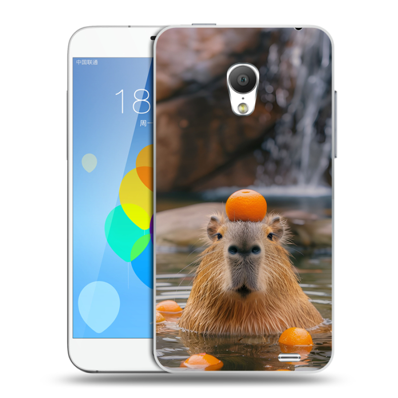 Пластиковый чехол на Meizu MX3 с принтом Капибара с апельсином Пластиковый чехол на Meizu MX3 с принтом Капибара с апельсином