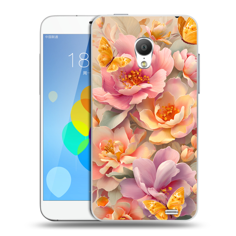 Пластиковый чехол на Meizu MX3 с принтом Цветы и бабочки Пластиковый чехол на Meizu MX3 с принтом Цветы и бабочки