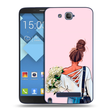 Пластиковый чехол на Alcatel One Touch Hero с принтом Девушка и букет