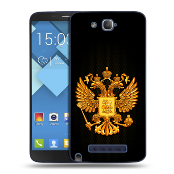 Пластиковый чехол на Alcatel One Touch Hero с принтом Герб России желтый Пластиковый чехол на Alcatel One Touch Hero с принтом Герб России желтый