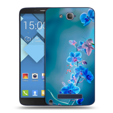 Пластиковый чехол на Alcatel One Touch Hero с принтом Голубые цветы Пластиковый чехол на Alcatel One Touch Hero с принтом Голубые цветы