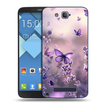 Пластиковый чехол на Alcatel One Touch Hero с принтом бабочки и лаванда Пластиковый чехол на Alcatel One Touch Hero с принтом бабочки и лаванда