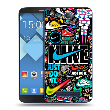 Пластиковый чехол на Alcatel One Touch Hero с принтом найк nike черный Пластиковый чехол на Alcatel One Touch Hero с принтом найк nike черный