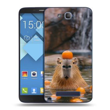 Пластиковый чехол на Alcatel One Touch Hero с принтом Капибара с апельсином