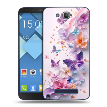Пластиковый чехол на Alcatel One Touch Hero с принтом цветы бабочки Пластиковый чехол на Alcatel One Touch Hero с принтом цветы бабочки