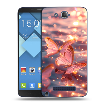 Пластиковый чехол на Alcatel One Touch Hero с принтом бабочки розовые Пластиковый чехол на Alcatel One Touch Hero с принтом бабочки розовые