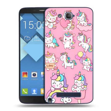Пластиковый чехол на Alcatel One Touch Hero с принтом Единороги и радуга