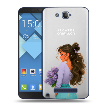 Пластиковый чехол на Alcatel One Touch Hero с принтом девушка цветы