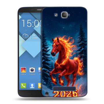 Пластиковый чехол на Alcatel One Touch Hero с принтом Новый год коня