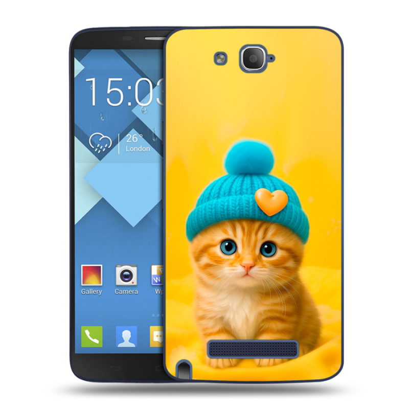 Пластиковый чехол на Alcatel One Touch Hero с принтом Котенок в шапке Пластиковый чехол на Alcatel One Touch Hero с принтом Котенок в шапке