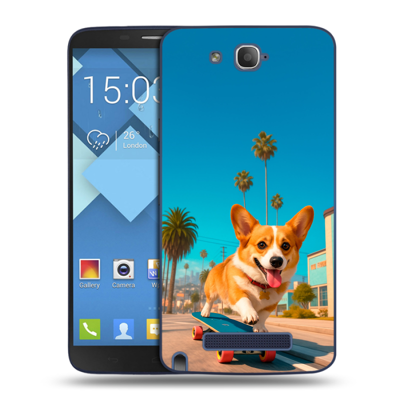 Пластиковый чехол на Alcatel One Touch Hero с принтом Корги на скейте Пластиковый чехол на Alcatel One Touch Hero с принтом Корги на скейте