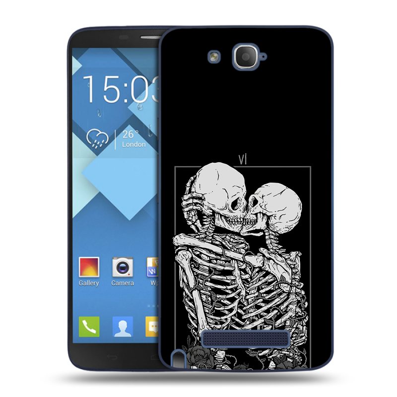 Пластиковый чехол на Alcatel One Touch Hero с принтом Поцелуй скелетов Пластиковый чехол на Alcatel One Touch Hero с принтом Поцелуй скелетов