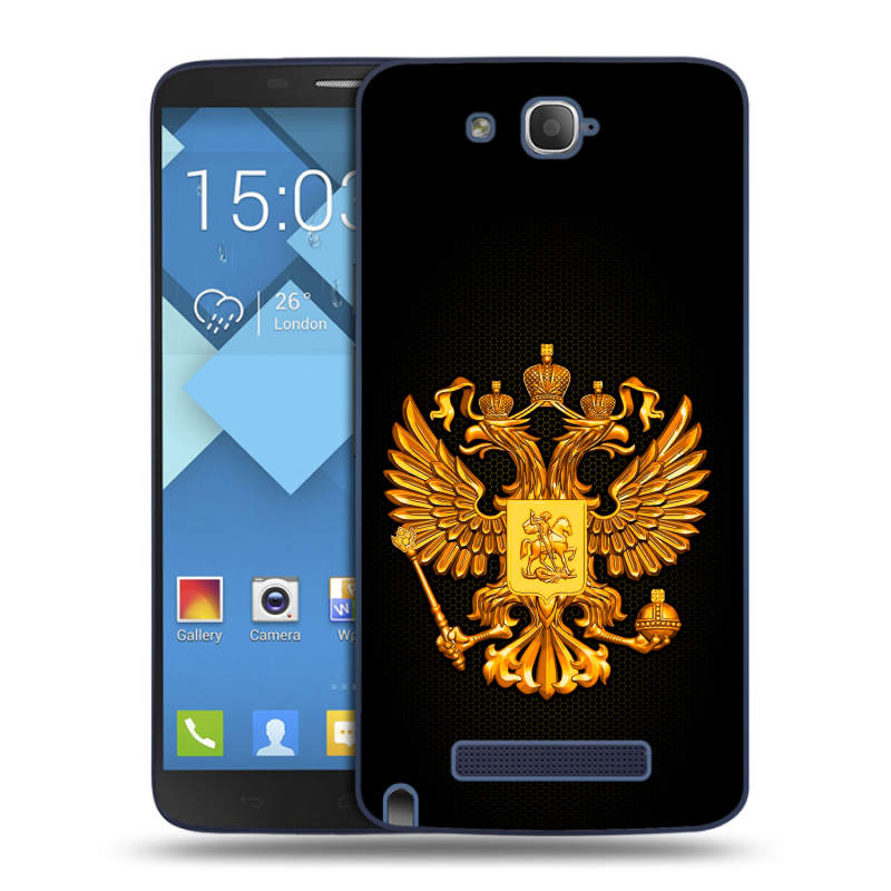Пластиковый чехол на Alcatel One Touch Hero с принтом Герб России желтый Пластиковый чехол на Alcatel One Touch Hero с принтом Герб России желтый