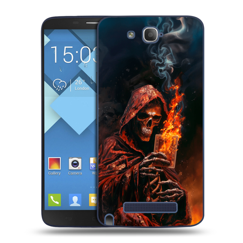 Пластиковый чехол на Alcatel One Touch Hero с принтом Скелет и карты Пластиковый чехол на Alcatel One Touch Hero с принтом Скелет и карты