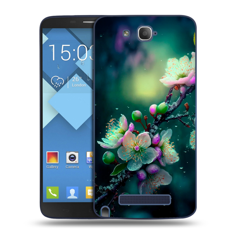 Пластиковый чехол на Alcatel One Touch Hero с принтом Цветы и мрамор Пластиковый чехол на Alcatel One Touch Hero с принтом Цветы и мрамор