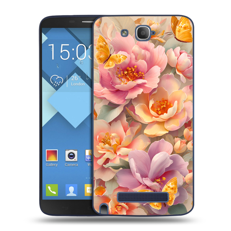 Пластиковый чехол на Alcatel One Touch Hero с принтом Цветы и бабочки Пластиковый чехол на Alcatel One Touch Hero с принтом Цветы и бабочки