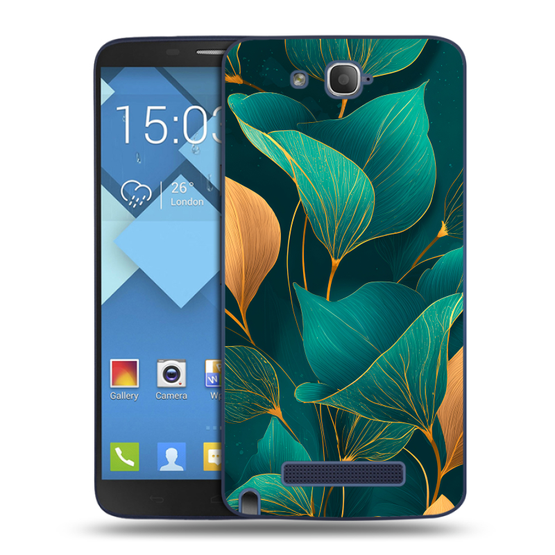 Пластиковый чехол на Alcatel One Touch Hero с принтом Листья и золото Пластиковый чехол на Alcatel One Touch Hero с принтом Листья и золото