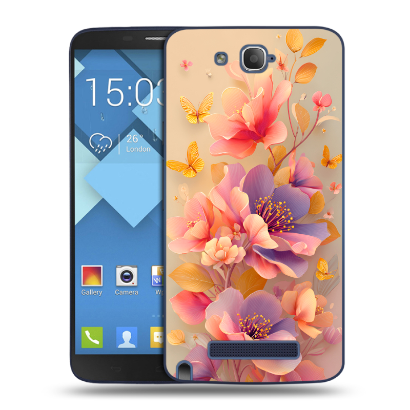 Пластиковый чехол на Alcatel One Touch Hero с принтом Цветы и бабочки Пластиковый чехол на Alcatel One Touch Hero с принтом Цветы и бабочки