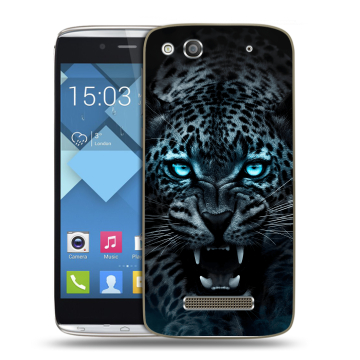 Пластиковый чехол на Alcatel One Touch Idol Alpha с принтом Темный леопард Пластиковый чехол на Alcatel One Touch Idol Alpha с принтом Темный леопард