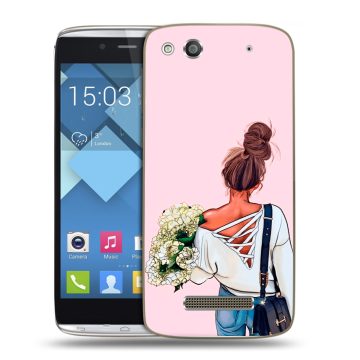 Пластиковый чехол на Alcatel One Touch Idol Alpha с принтом Девушка и букет Пластиковый чехол на Alcatel One Touch Idol Alpha с принтом Девушка и букет