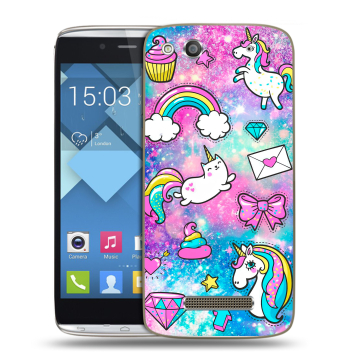 Пластиковый чехол на Alcatel One Touch Idol Alpha с принтом Единороги