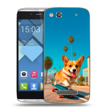 Пластиковый чехол на Alcatel One Touch Idol Alpha с принтом Корги на скейте Пластиковый чехол на Alcatel One Touch Idol Alpha с принтом Корги на скейте