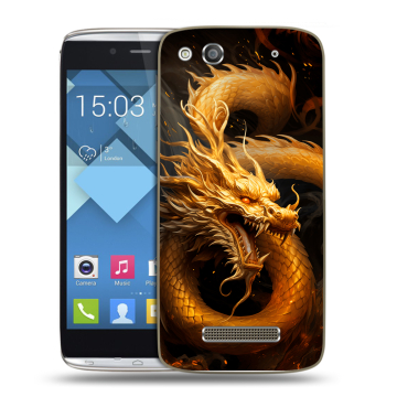 Пластиковый чехол на Alcatel One Touch Idol Alpha с принтом Золотой дракон Пластиковый чехол на Alcatel One Touch Idol Alpha с принтом Золотой дракон