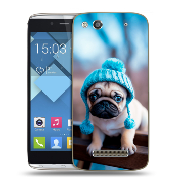 Пластиковый чехол на Alcatel One Touch Idol Alpha с принтом Мопс в шапке Пластиковый чехол на Alcatel One Touch Idol Alpha с принтом Мопс в шапке