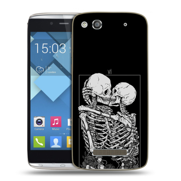 Пластиковый чехол на Alcatel One Touch Idol Alpha с принтом Поцелуй скелетов Пластиковый чехол на Alcatel One Touch Idol Alpha с принтом Поцелуй скелетов