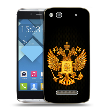 Пластиковый чехол на Alcatel One Touch Idol Alpha с принтом Герб России желтый