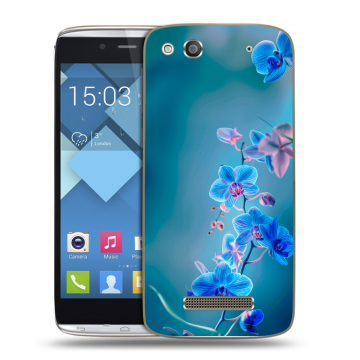 Пластиковый чехол на Alcatel One Touch Idol Alpha с принтом Голубые цветы Пластиковый чехол на Alcatel One Touch Idol Alpha с принтом Голубые цветы