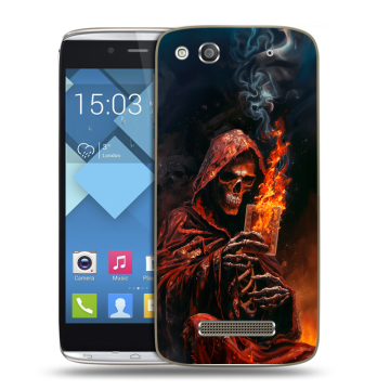 Пластиковый чехол на Alcatel One Touch Idol Alpha с принтом Скелет и карты Пластиковый чехол на Alcatel One Touch Idol Alpha с принтом Скелет и карты
