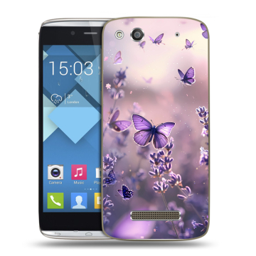 Пластиковый чехол на Alcatel One Touch Idol Alpha с принтом бабочки и лаванда