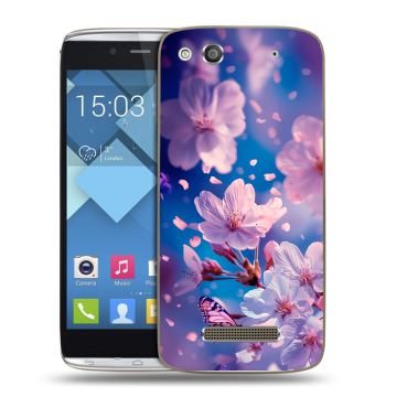 Пластиковый чехол на Alcatel One Touch Idol Alpha с принтом цветы бабочки Пластиковый чехол на Alcatel One Touch Idol Alpha с принтом цветы бабочки