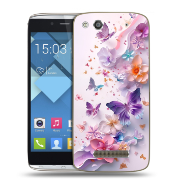 Пластиковый чехол на Alcatel One Touch Idol Alpha с принтом цветы бабочки