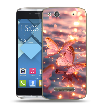 Пластиковый чехол на Alcatel One Touch Idol Alpha с принтом бабочки розовые