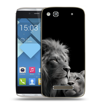 Пластиковый чехол на Alcatel One Touch Idol Alpha с принтом Лев кошки