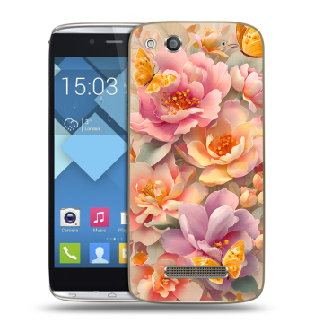 Пластиковый чехол на Alcatel One Touch Idol Alpha с принтом Цветы и бабочки