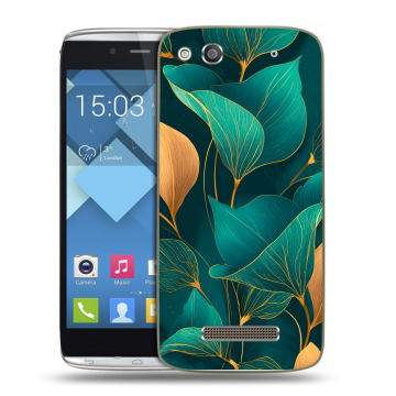 Пластиковый чехол на Alcatel One Touch Idol Alpha с принтом Листья и золото