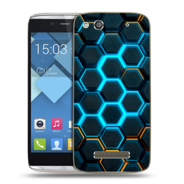 Пластиковый чехол на Alcatel One Touch Idol Alpha с принтом Неоновые соты