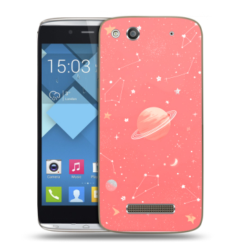 Пластиковый чехол на Alcatel One Touch Idol Alpha с принтом Розовый космос