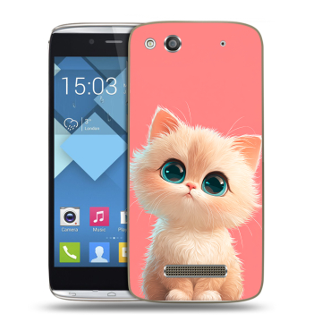 Пластиковый чехол на Alcatel One Touch Idol Alpha с принтом Розовый котенок
