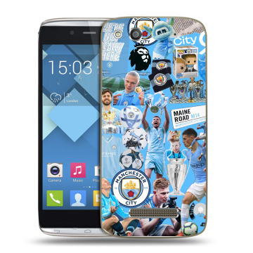 Пластиковый чехол на Alcatel One Touch Idol Alpha с принтом Man City Манчестер Сити