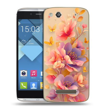 Пластиковый чехол на Alcatel One Touch Idol Alpha с принтом Цветы и бабочки