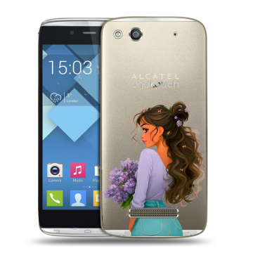 Пластиковый чехол на Alcatel One Touch Idol Alpha с принтом девушка цветы