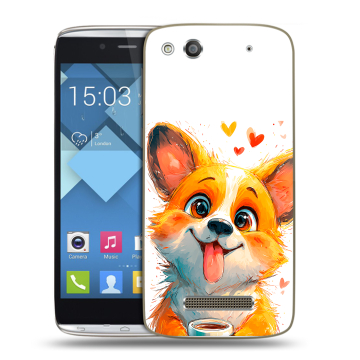 Пластиковый чехол на Alcatel One Touch Idol Alpha с принтом корги Пластиковый чехол на Alcatel One Touch Idol Alpha с принтом корги