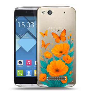Пластиковый чехол на Alcatel One Touch Idol Alpha с принтом цветы бабочки