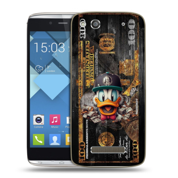 Пластиковый чехол на Alcatel One Touch Idol Alpha с принтом Дональд Дак Доллар Пластиковый чехол на Alcatel One Touch Idol Alpha с принтом Дональд Дак Доллар
